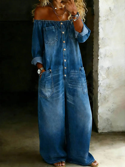 Noelle Off-Shoulder Denim Jumpsuit