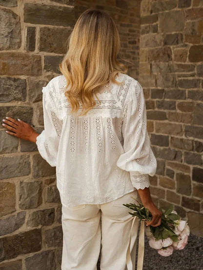 Elena Eyelet Embroidered Long Sleeve Blouse