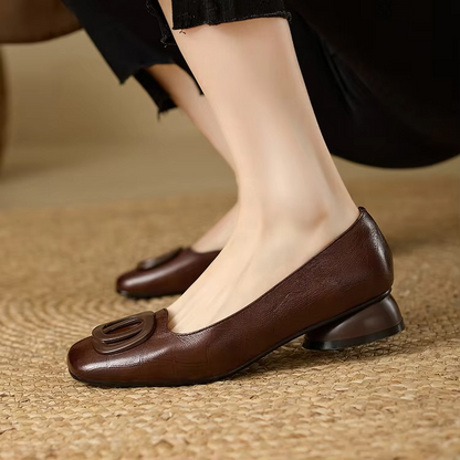 Clara Square Toe Leather Hardware Flats