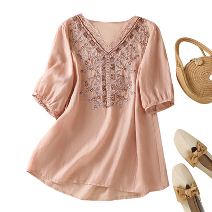 Liora Embroidered V-Neck Blouse