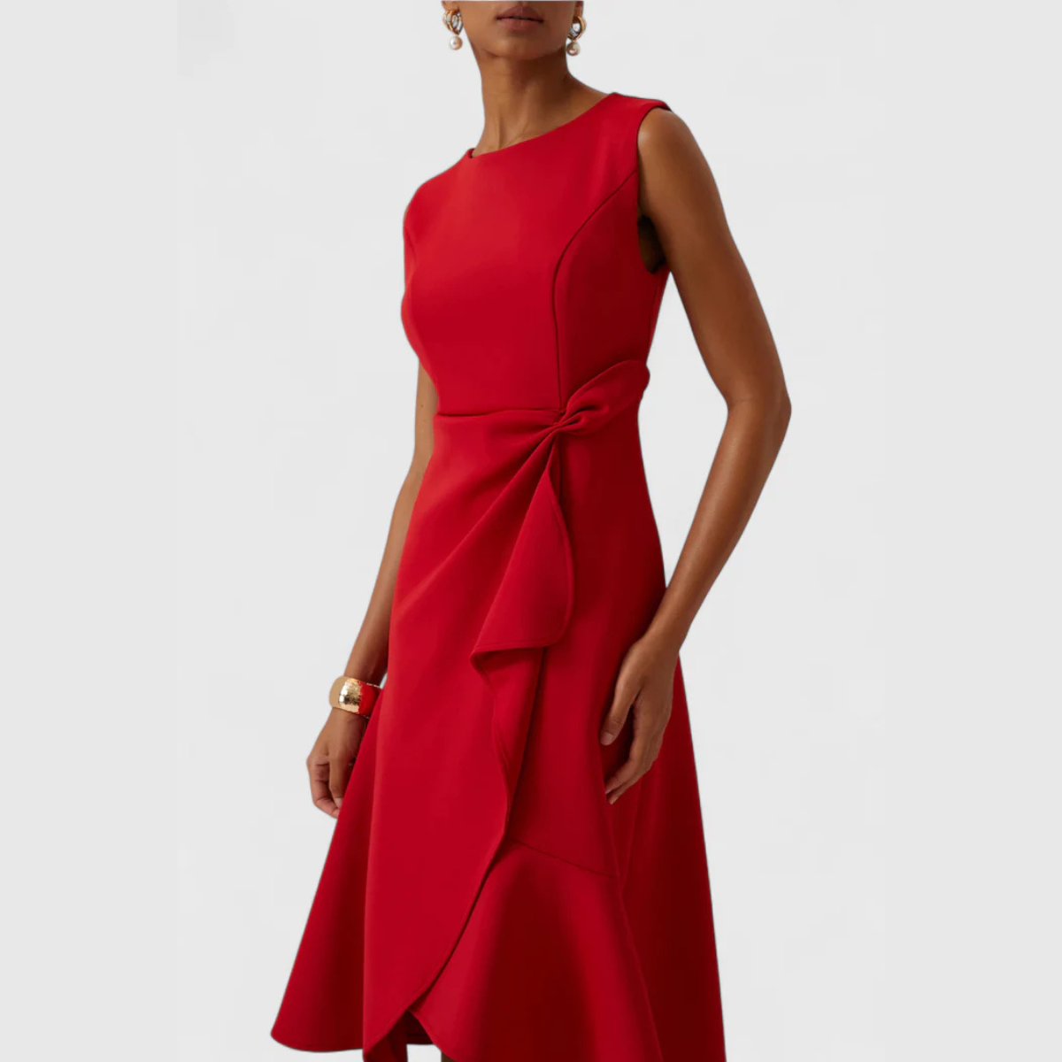 Liora | Draped Asymmetric Midi Dress