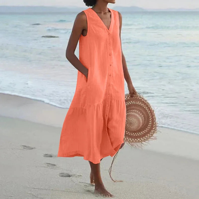 Elodie Relaxed V-Neck Midi Dress