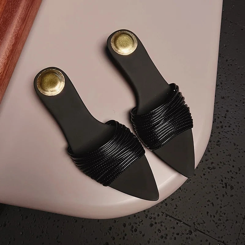 Vivienne Pleated Leather Kitten Heel Mules