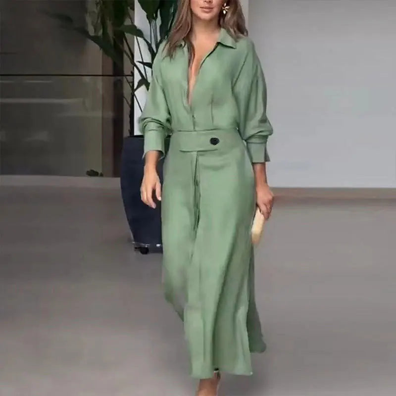 Isla V-Neck Maxi Shirt Dress