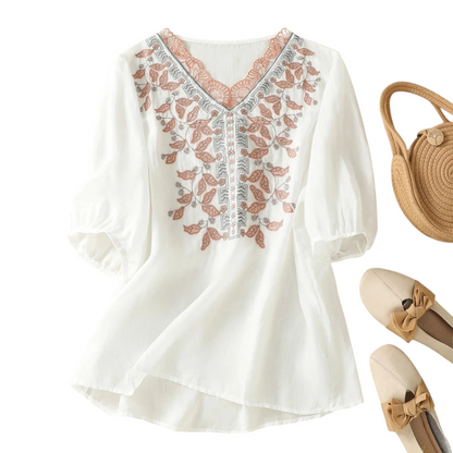 Liora Embroidered V-Neck Blouse