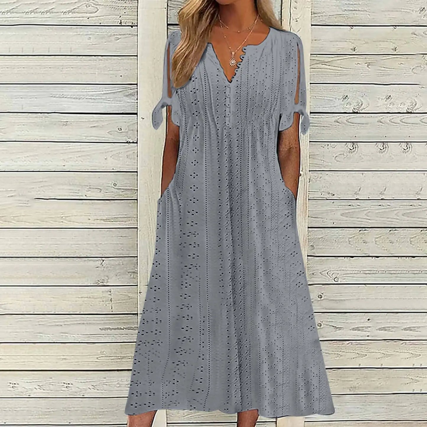 Aurelia V-Neck Eyelet Midi Dress