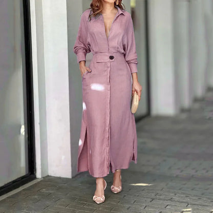 Isla V-Neck Maxi Shirt Dress