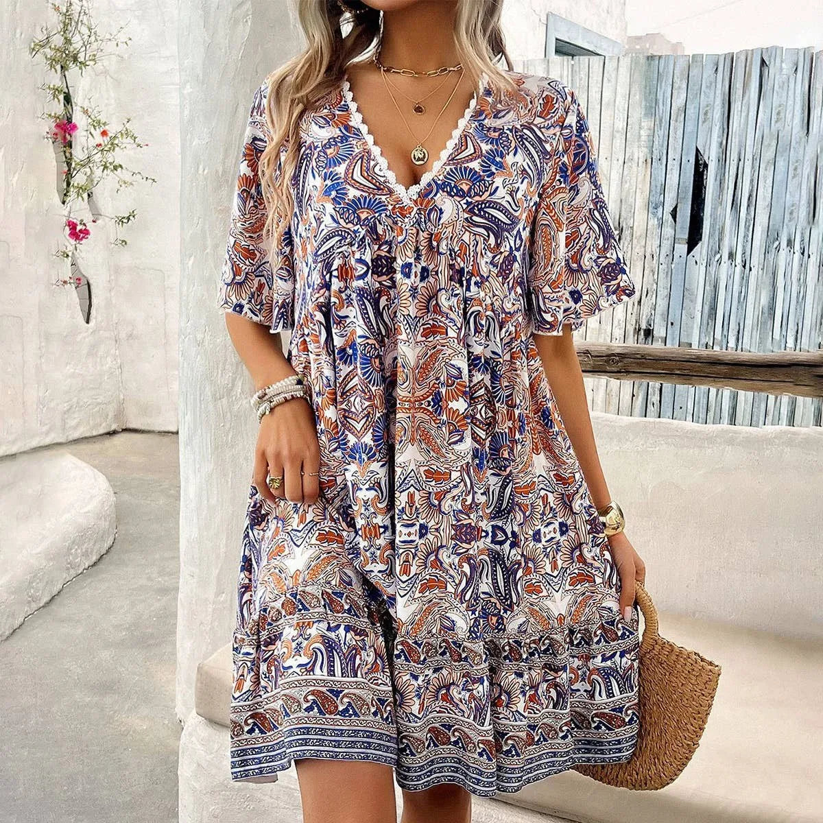 Amara Boho Floral Mini Dress