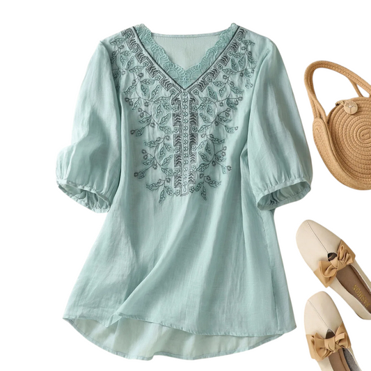 Liora Embroidered V-Neck Blouse
