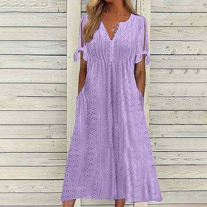 Aurelia V-Neck Eyelet Midi Dress