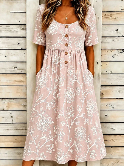 Cambria Boho Floral Button-Front Midi Dress