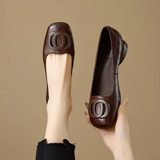 Clara Square Toe Leather Hardware Flats