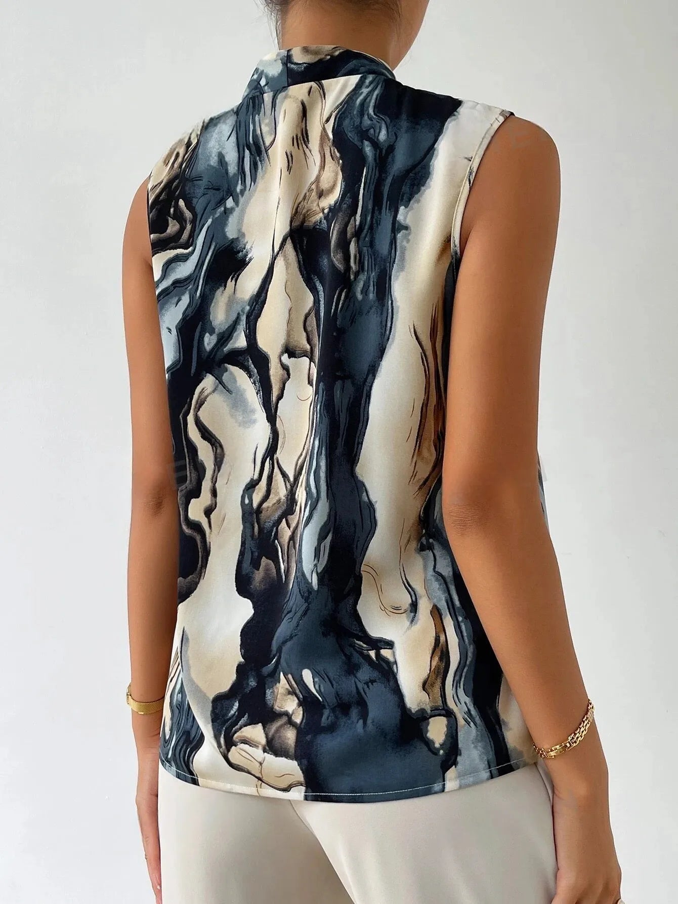 Mira Marble Print V-Neck Blouse