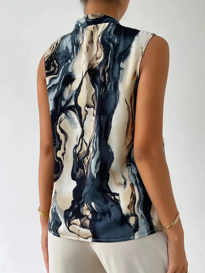 Mira Marble Print V-Neck Blouse