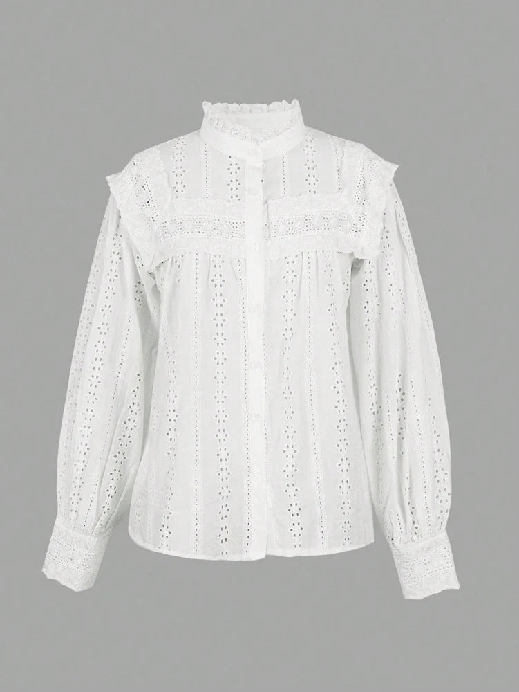 Elena Eyelet Embroidered Long Sleeve Blouse