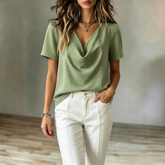 Marina Short Sleeve Cowl Neck Blouse