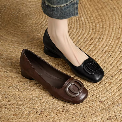 Clara Square Toe Leather Hardware Flats