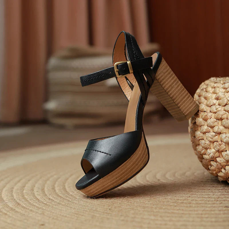 Daphne Leather Platform Block Heel Sandals