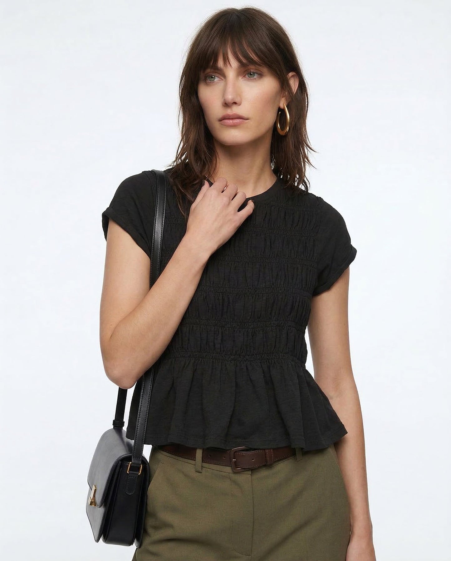 Elodie Smocked Peplum Short Sleeve Blouse