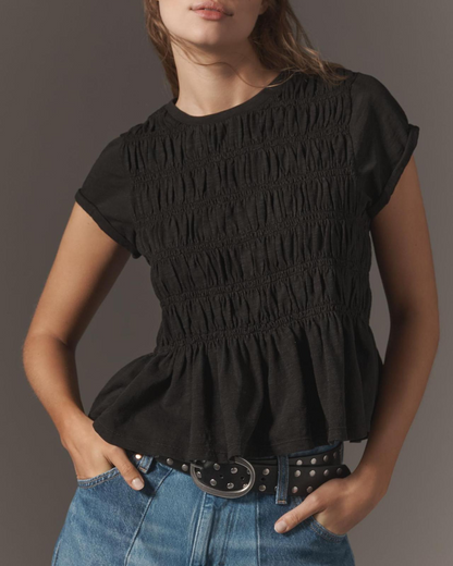 Elodie Smocked Peplum Short Sleeve Blouse