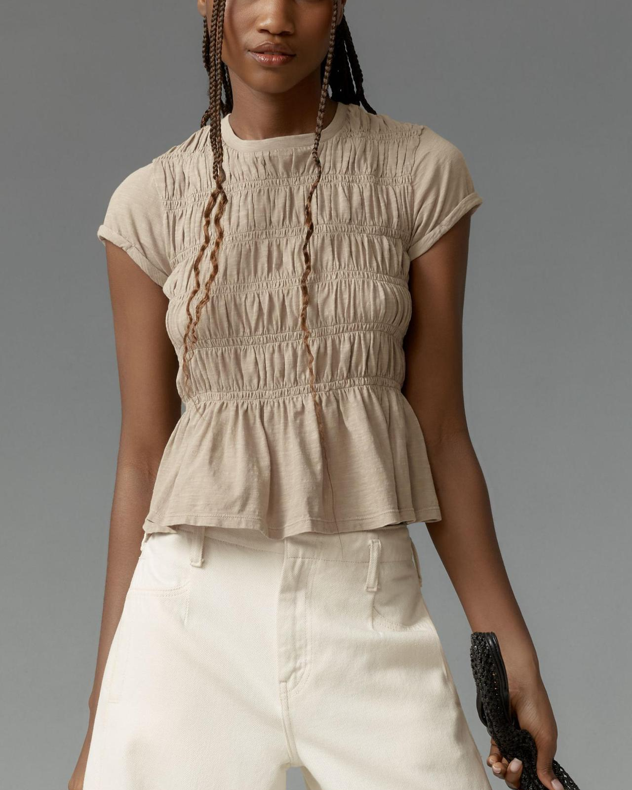 Elodie Smocked Peplum Short Sleeve Blouse