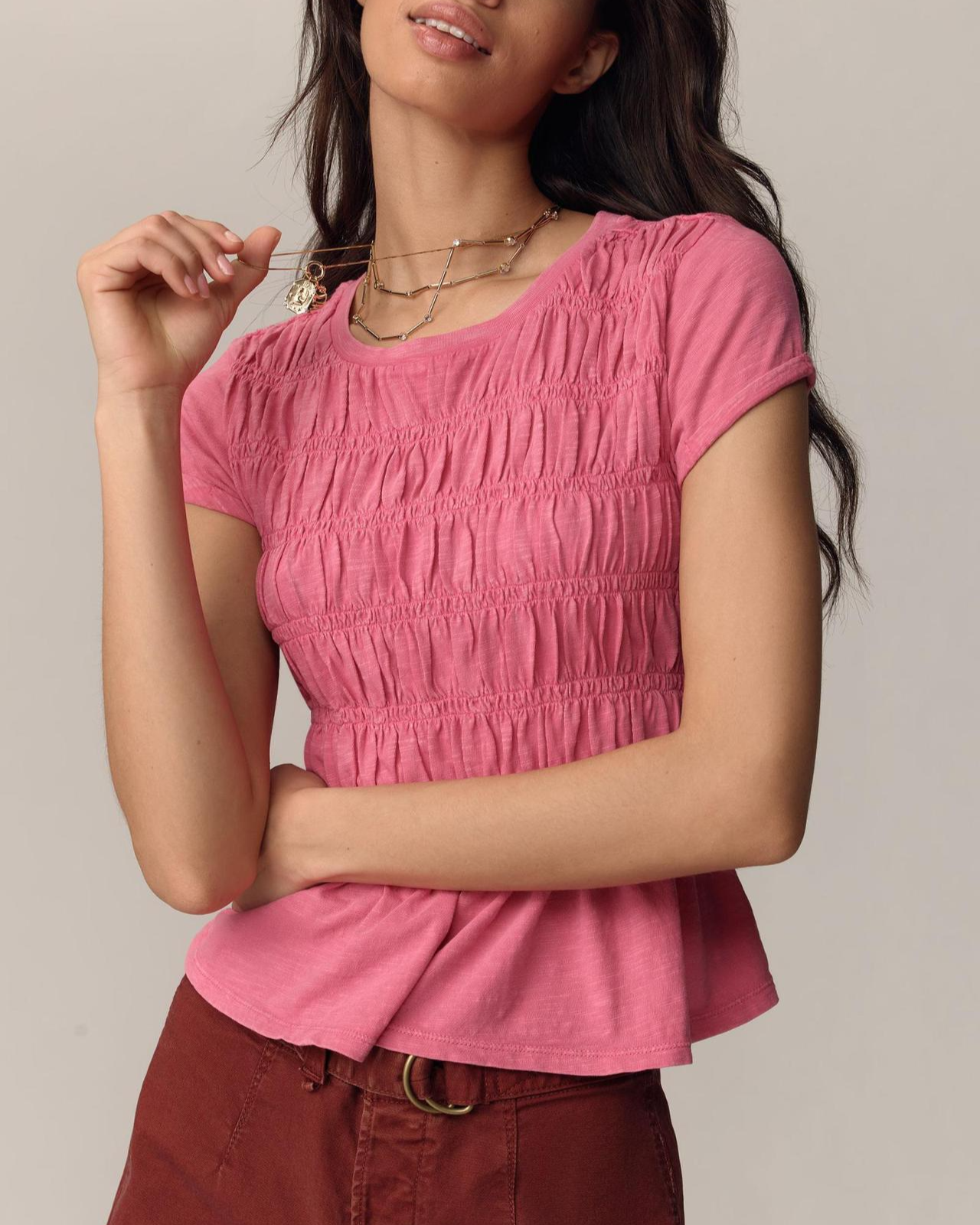 Elodie Smocked Peplum Short Sleeve Blouse