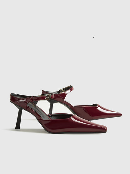 Valeria Patent Leather Ankle Strap Slingback Mules