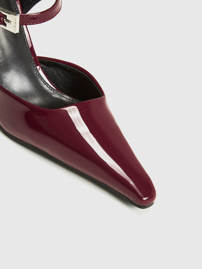 Valeria Patent Leather Ankle Strap Slingback Mules