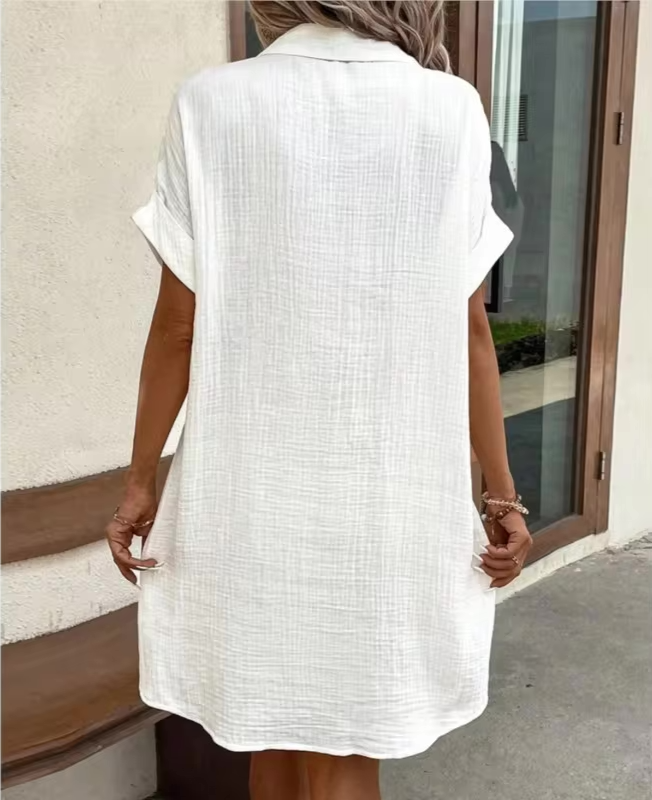 Women's Linen Button Down Shirt Dress With Pockets