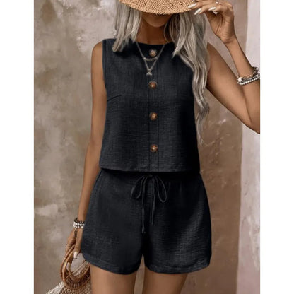 Adriana Sleeveless Button-Down Shorts Set