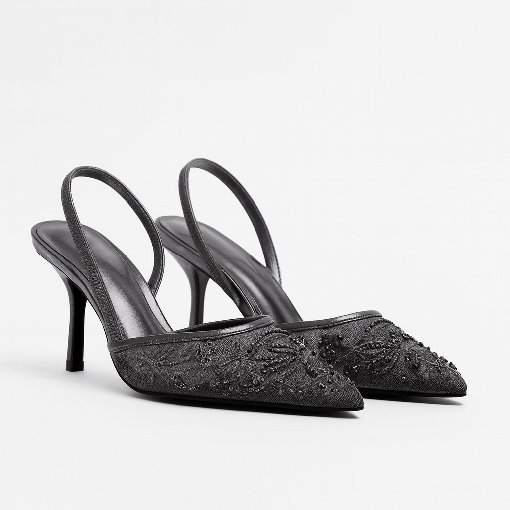 Liana Mesh Pointed Toe Kitten Heel Slingbacks