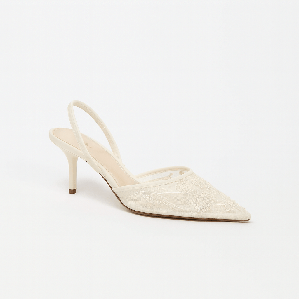 Liana Mesh Pointed Toe Kitten Heel Slingbacks