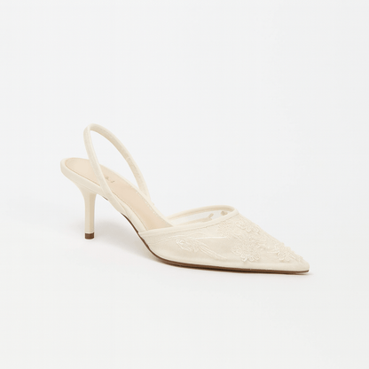 Liana Mesh Pointed Toe Kitten Heel Slingbacks