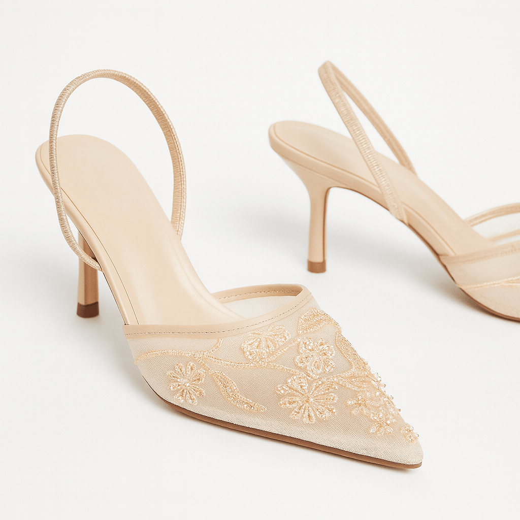 Liana Mesh Pointed Toe Kitten Heel Slingbacks