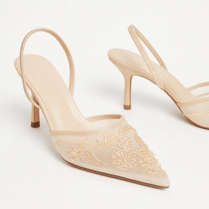 Liana Mesh Pointed Toe Kitten Heel Slingbacks