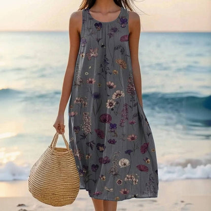 Sienna Floral Cotton Scoop Neck Midi Dress