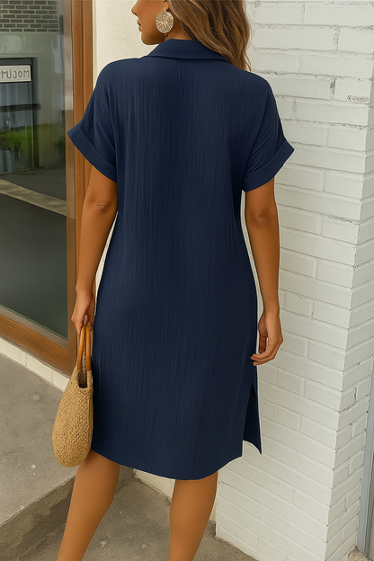 Women's Linen Button Down Shirt Dress With Pockets