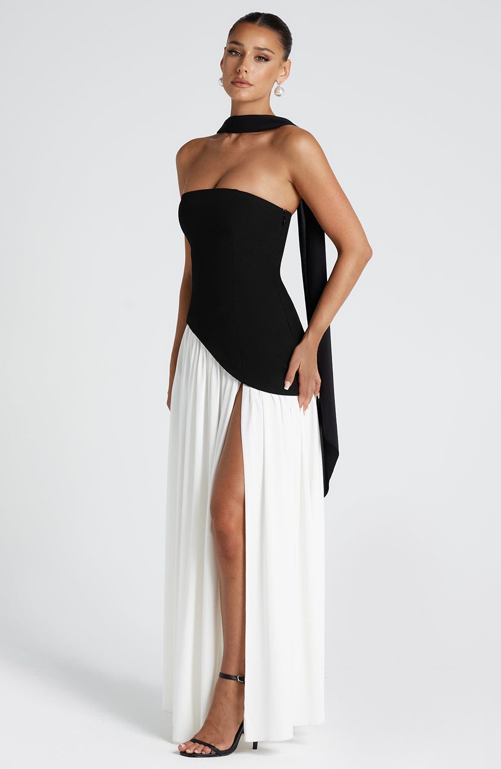 Elena Strapless Lace-Up Slit Maxi Dress