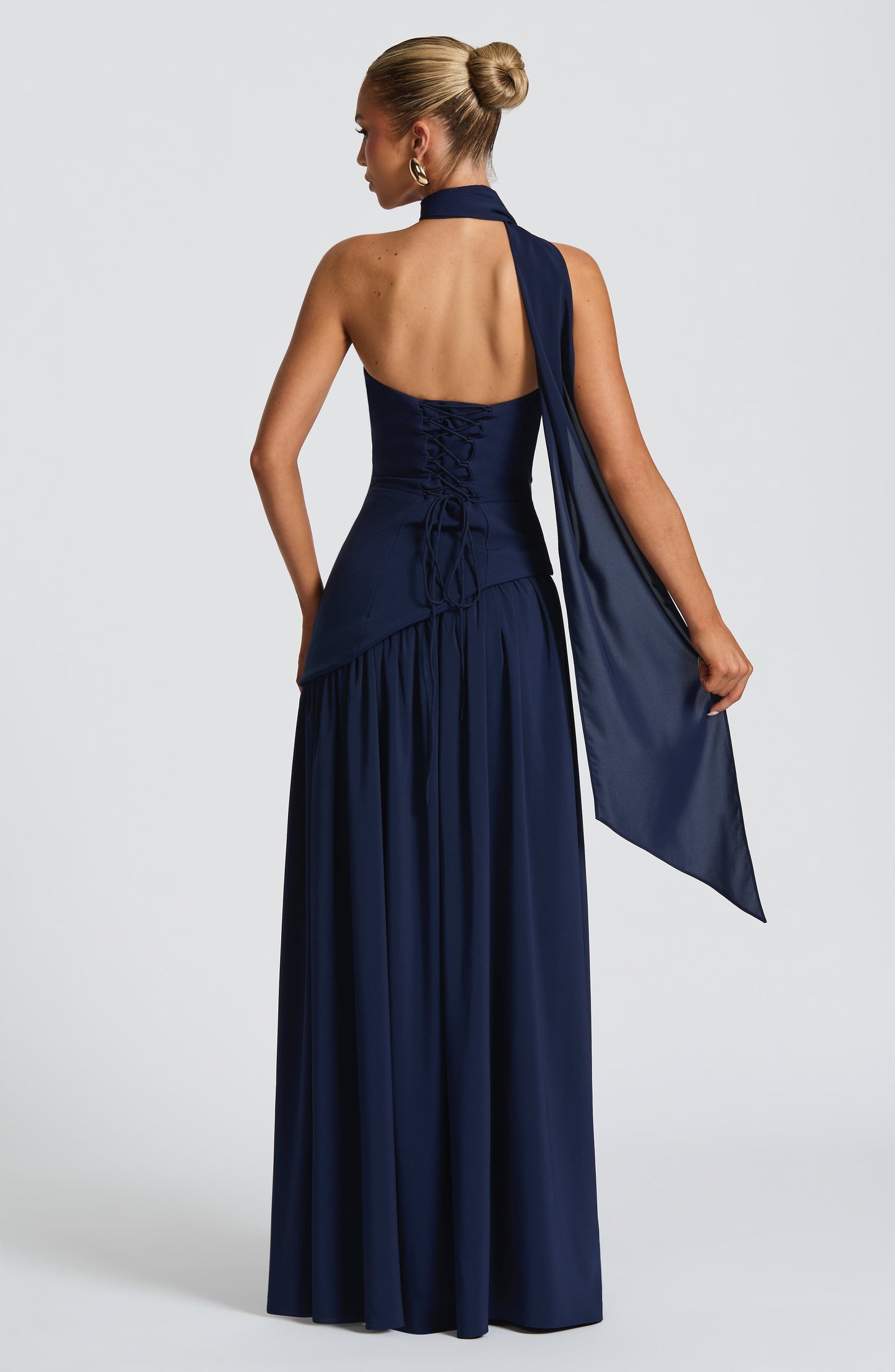 Elena Strapless Lace-Up Slit Maxi Dress