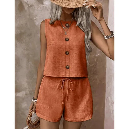 Adriana Sleeveless Button-Down Shorts Set