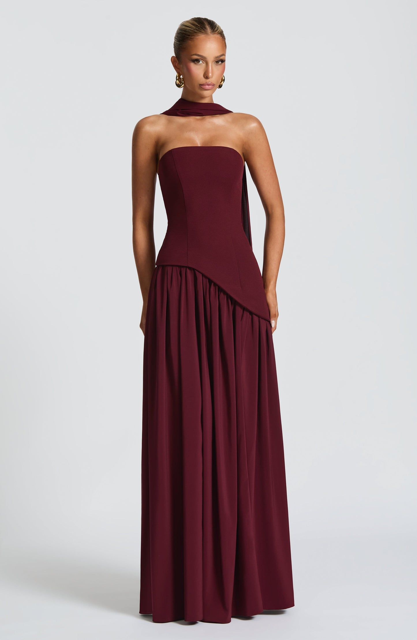Elena Strapless Lace-Up Slit Maxi Dress
