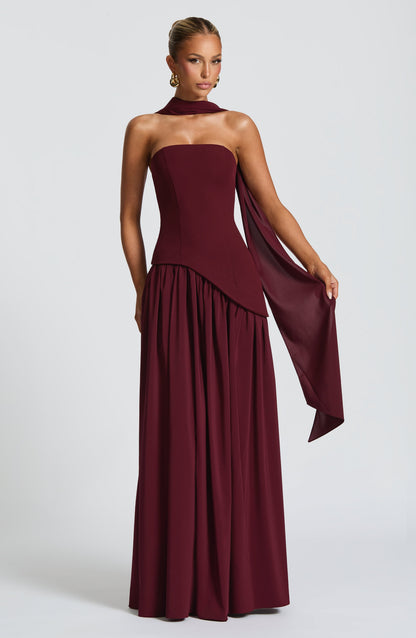 Elena Strapless Lace-Up Slit Maxi Dress