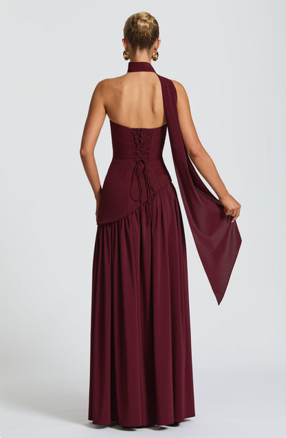 Elena Strapless Lace-Up Slit Maxi Dress