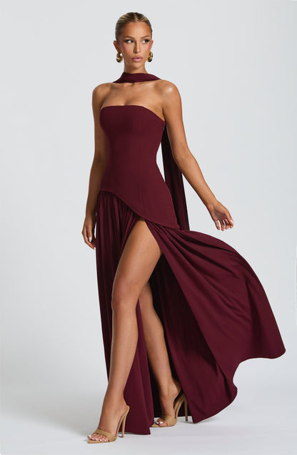 Elena Strapless Lace-Up Slit Maxi Dress