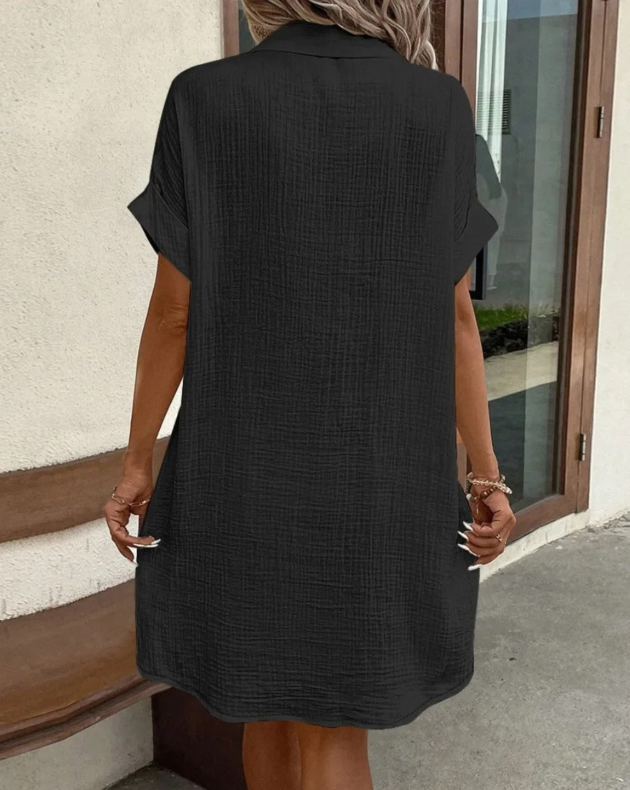 Women's Linen Button Down Shirt Dress With Pockets