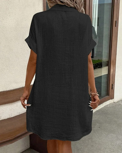 Women's Linen Button Down Shirt Dress With Pockets