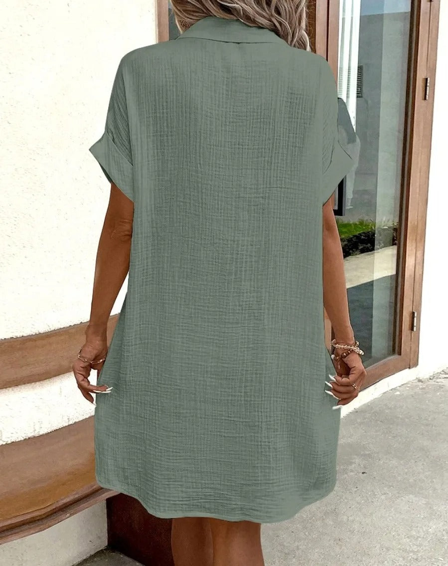 Women's Linen Button Down Shirt Dress With Pockets