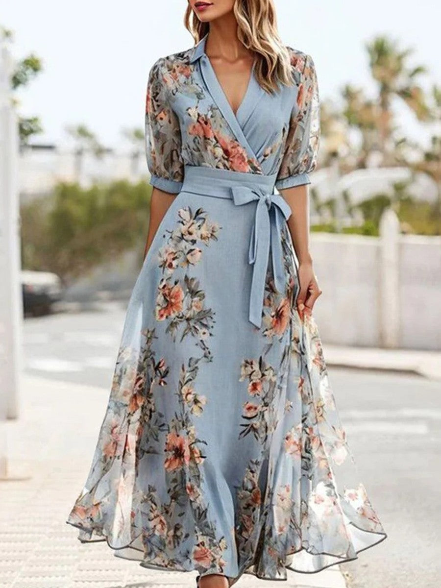 Lily | Women's Floral Print V-Neck Chiffon Midi Dress