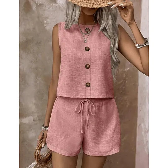 Adriana Sleeveless Button-Down Shorts Set