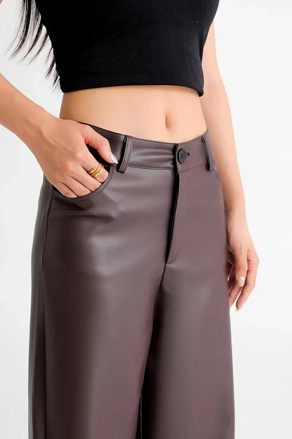 Vivienne Fleece-Lined Leather Wide-Leg Pants